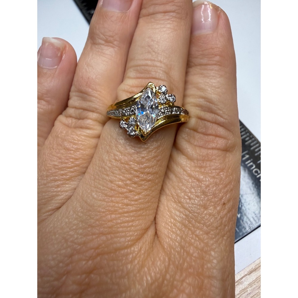Seta Gold Tone Marquise Cubic Zirconia Bypass Cocktail Ring Size 10